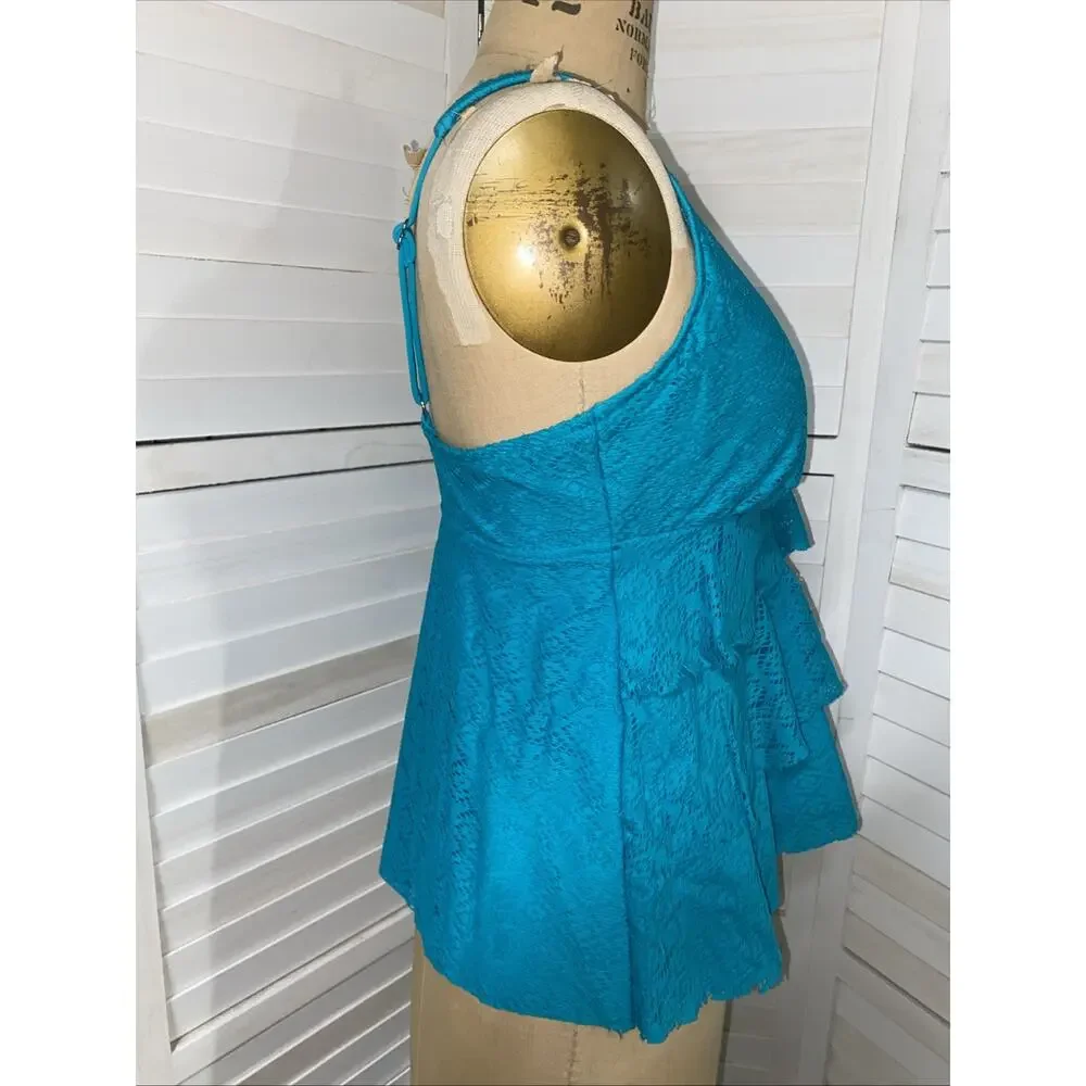 New W/ Tags Penbrooke Women’s Swimsuit Top Tankini Teal Green Size 14